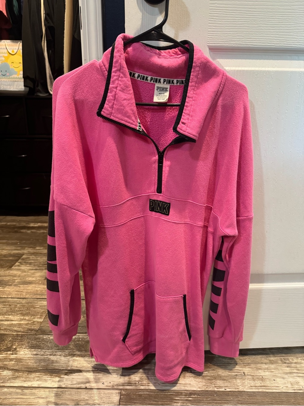 Victoria's Secret PINK Hot Pink Fleece Half-Zip with Black Trim